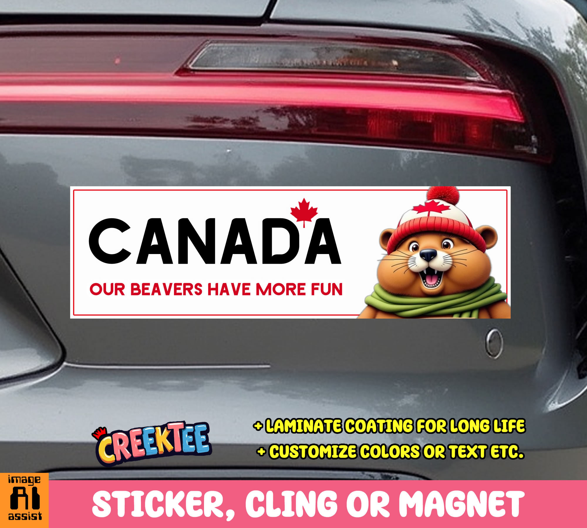 Canada Our Beavers have More Fun Vinyl Bumper Sticker  Window Cling or Magnet in UV Laminate Coating and Various Sizes